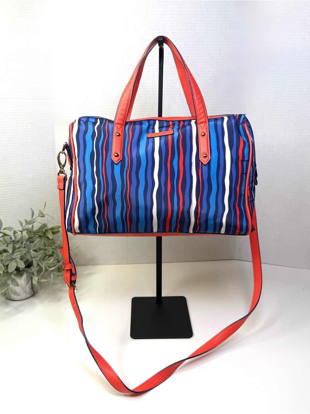 Vera Bradley Cobalt Stripe Preppy Poly Marlo Nylon Satchel Bag Crossbody Bag - Picture 4 of 16